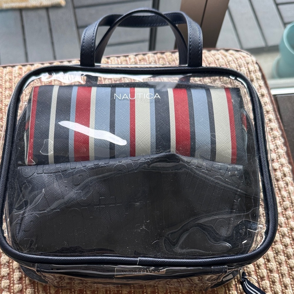Nautica Men's Clear Toiletry Bag - Navy, Red, and White